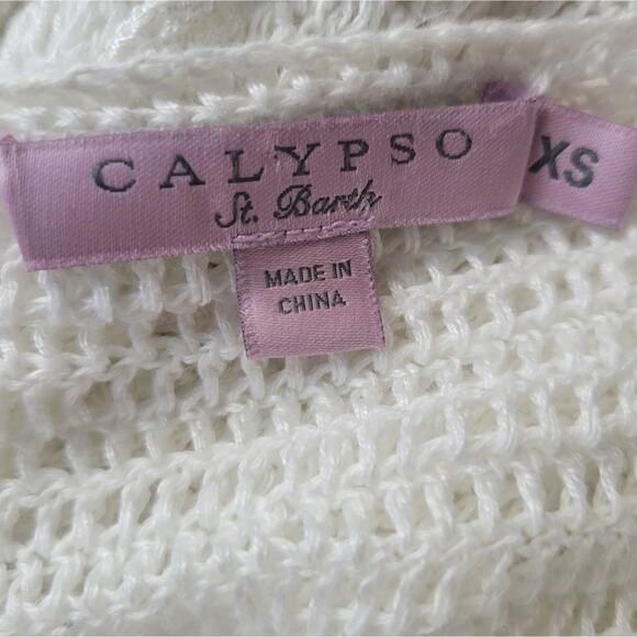 Calypso St. Barths Open Weave Linen Sweater Off White Fringe Xs - Picture 4 of 9